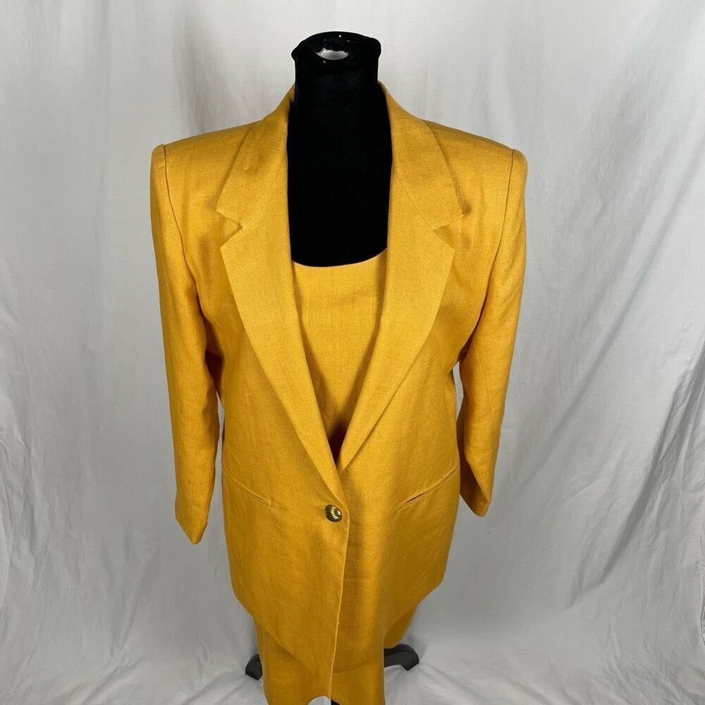 NY Sake Vintage 100% Linen Mustard Yellow Dress Suit Set - Women’s 10‎ - Picture 6 of 9